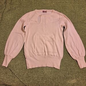 70s Women's White Crew Neck Sweater W Puff Sleeves